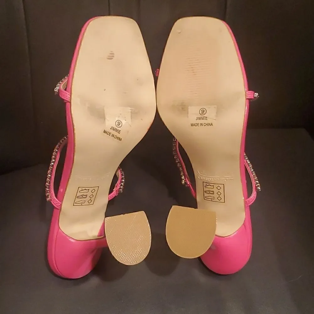 CATHERINE MALANDRINO Pink Rhinestone Sandal Heels - Size 9‎ - Picture 4 of 8